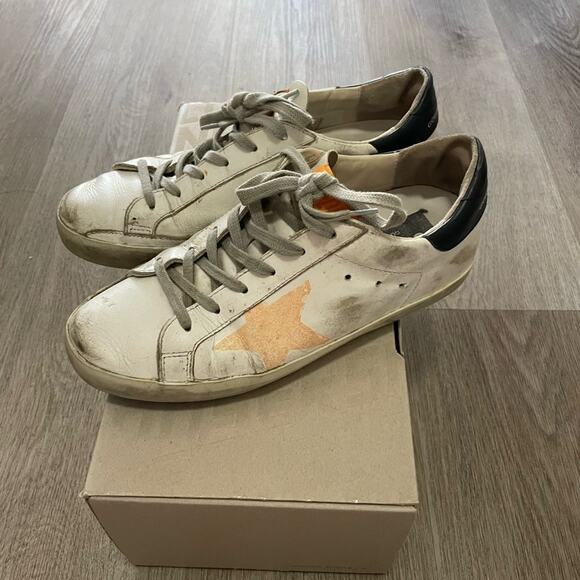 Golden Goose Shoes - golden goose white & orange superstar low top sneakers tennis shoes size 37